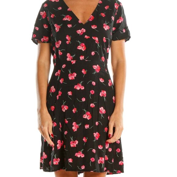 GAP Pink & Black Floral V-Neck Mini Dress - Picture 2 of 7